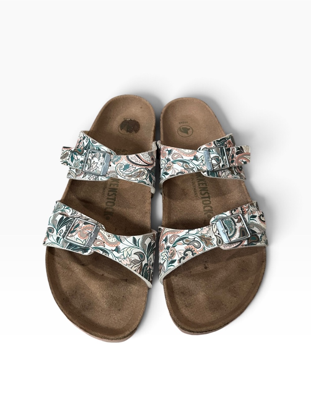 Birkenstock Sydney Paisley Print Sandals Vegan White Multi Color Womens 10